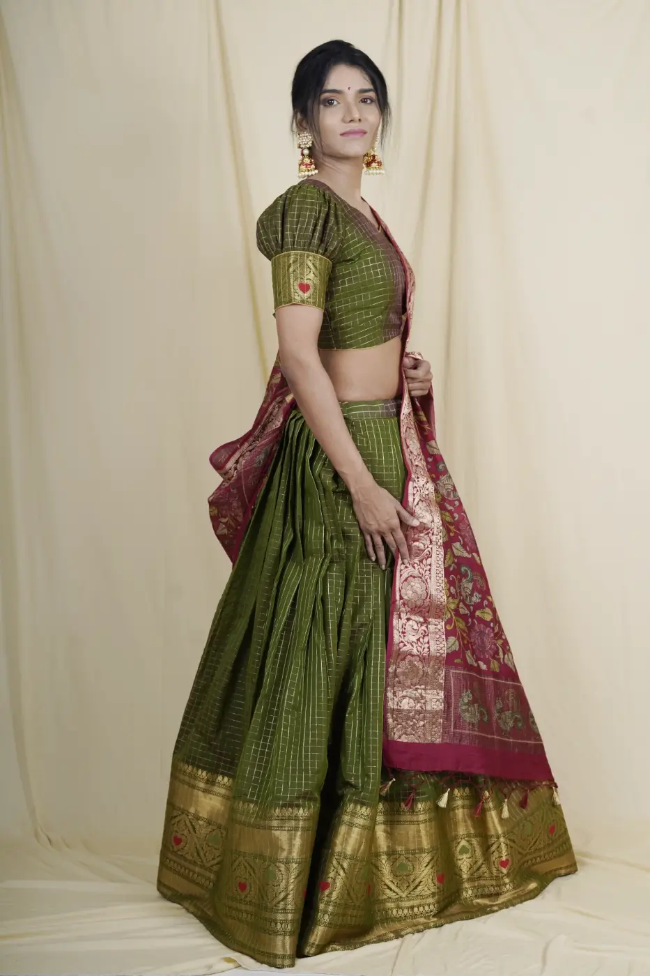 mehendi-green-silk-half-saree--set-paired-with-red-pen-kalamkari-dupatta-m?uid=1674824773