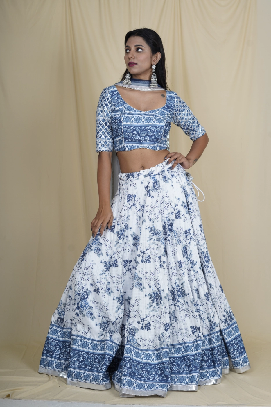 white-checks-soft-cotton-lehenga-with-indigo-blue-floral-print-and-heavy-border-and-matching-blouse-and-double-shade-dupatta-s?uid=1675052906