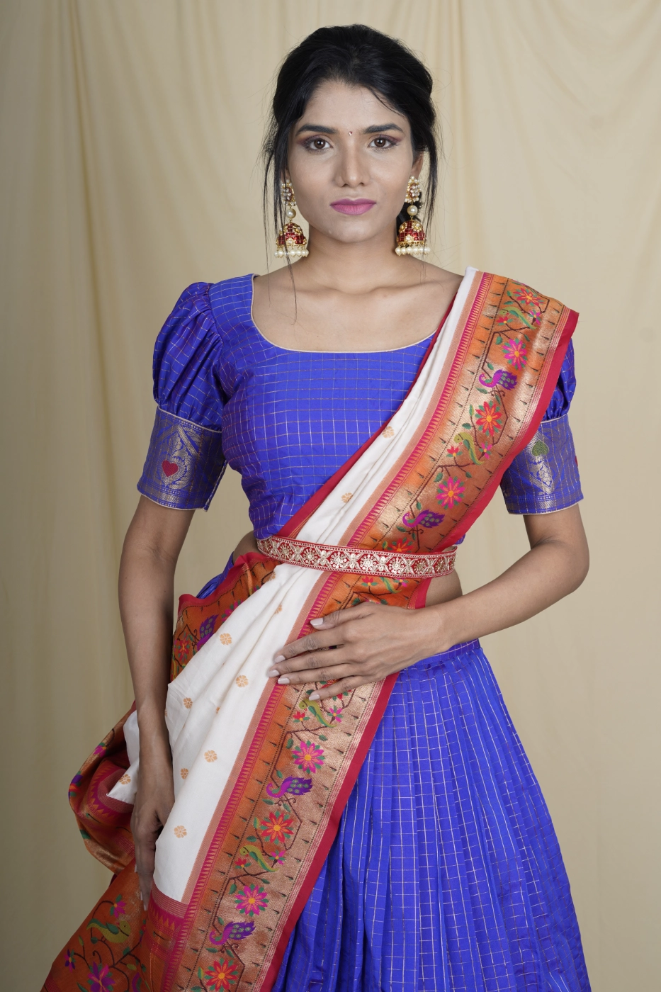 navy-blue-checks-cotton-silk-lehenga-blouse-with-white-and-red-patola-silk-dupatta-m?uid=1675053257