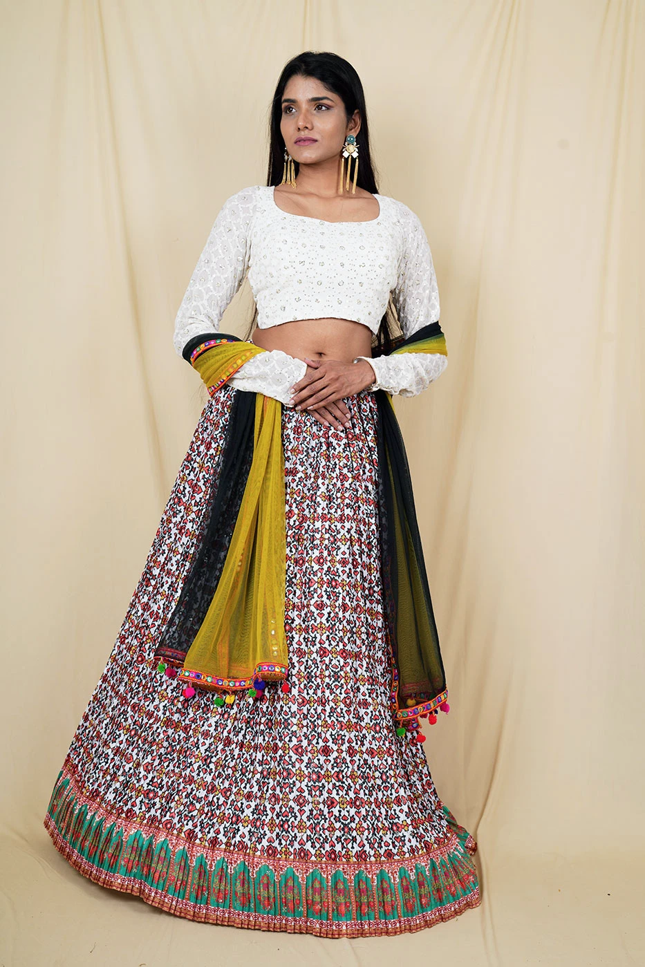 white--crushed-crepe-satin-lehenga-with-multi-color-all-over-print-and-border-and-full-sleeves-chikankari-blouse-m?uid=1676379229