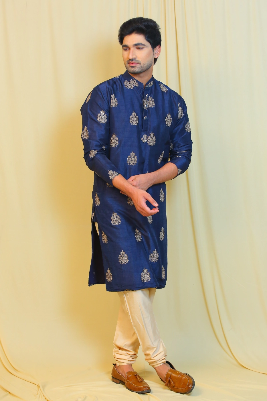 navy-blue-silk-kurta-with-embroidered-motifs-paired-with-cream-colour-pajama-m?uid=1674825340