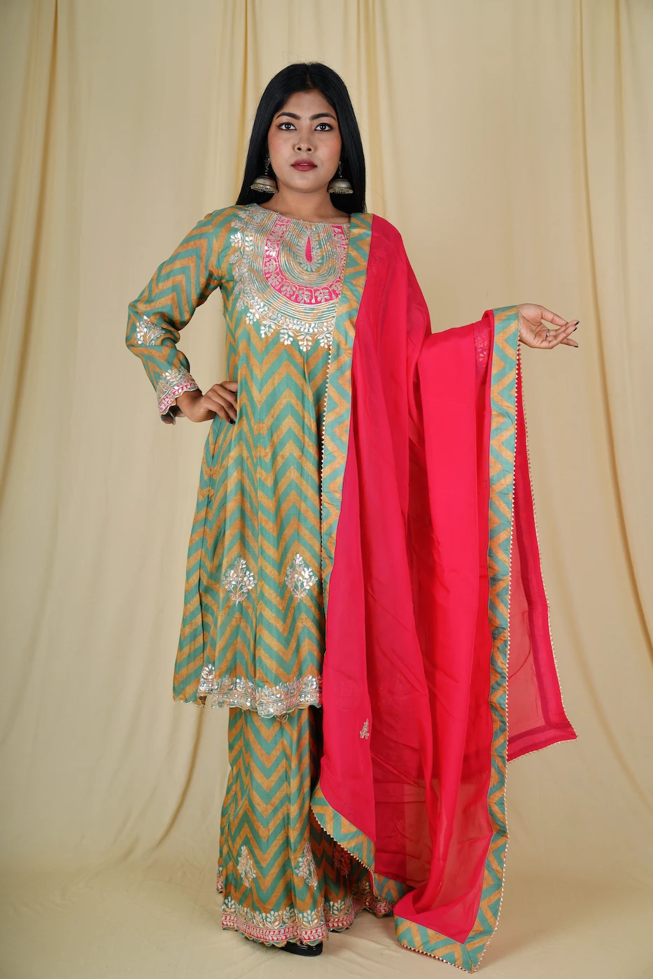 green-and-mustard-zig-zag-print-crepe-sharara-set-with-pink-dupatta-s?uid=1674969151