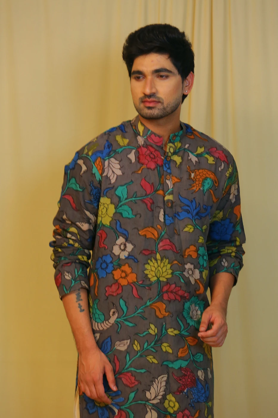 chocolate-brown-pen-kalamkari-long-kurta-with-beige-chudidaar-m?uid=1674997745