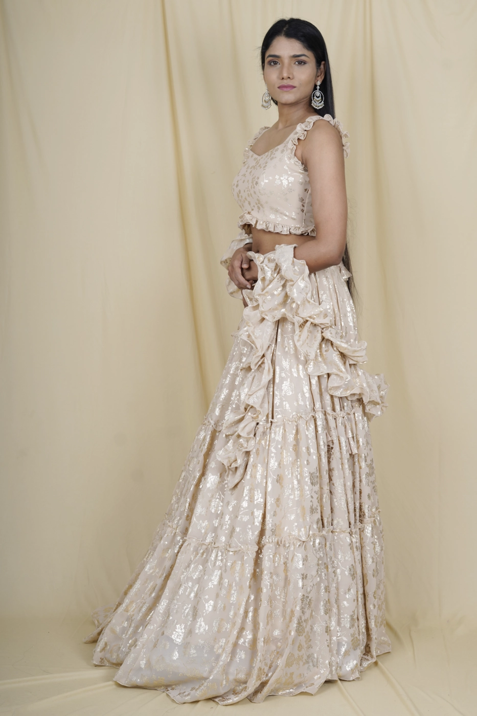 beige-floral-foil-print-tiered-lehenga-with-matching-blouse-and-ruffle-dupatta-m?uid=1675052454