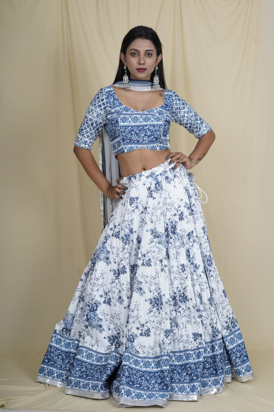 white-checks-soft-cotton-lehenga-with-indigo-blue-floral-print-and-heavy-border-and-matching-blouse-and-double-shade-dupatta-s?uid=1675052906