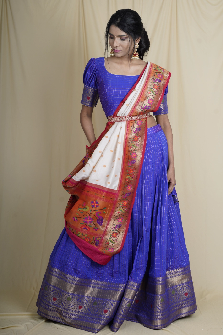 navy-blue-checks-cotton-silk-lehenga-blouse-with-white-and-red-patola-silk-dupatta-m?uid=1675053257