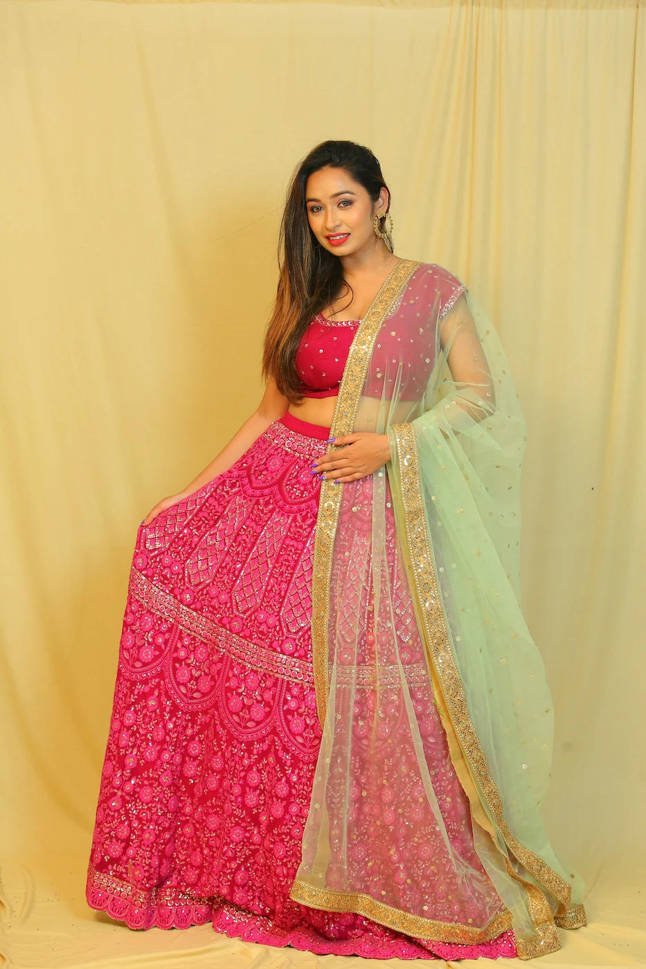 magenta-pink-georgette-chikankari-sequin-work-lehenga-with-raw-silk-blouse-and-contrast-sea-green-soft-net-dupatta-m?uid=1676350043