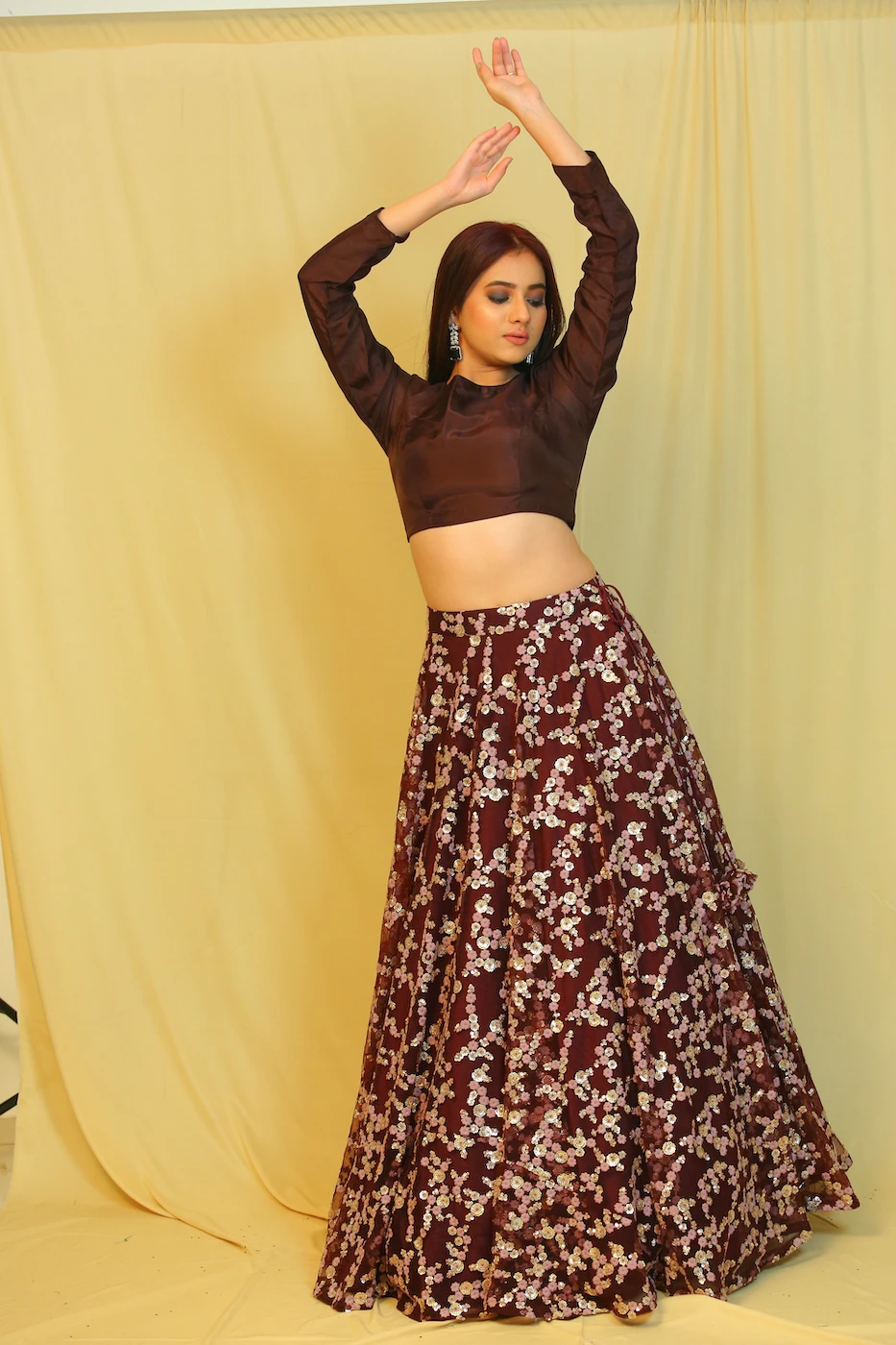 dark-brown-soft-net-floral-chikankari--sequin-work-lehenga-with-dark-brown-cotton-silk-crop-top-s?uid=1676350158